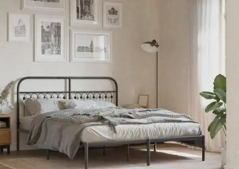 Cadru de pat metalic cu tăblie, negru, 150x200 cm - 1/5