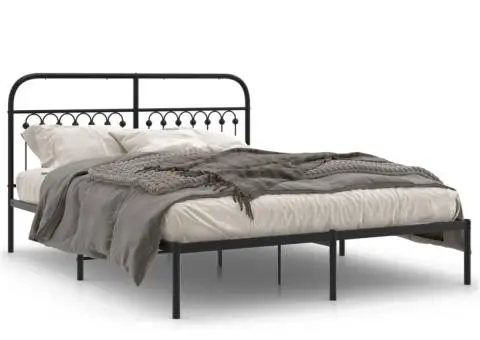 Cadru de pat metalic cu tăblie, negru, 150x200 cm - 2/5