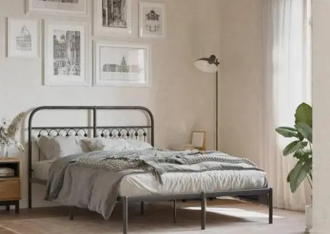 Cadru de pat metalic cu tăblie, negru, 140x190 cm - 1/5