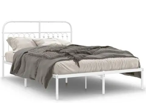 Cadru de pat metalic cu tăblie, alb, 140x190 cm - 2/5