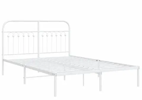 Cadru de pat metalic cu tăblie, alb, 140x190 cm - 3/5