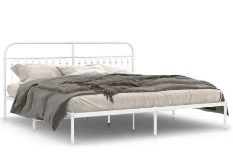 Cadru de pat metalic cu tăblie, alb, 200x200 cm - 2/5