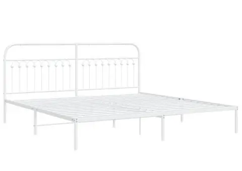 Cadru de pat metalic cu tăblie, alb, 200x200 cm - 3/5