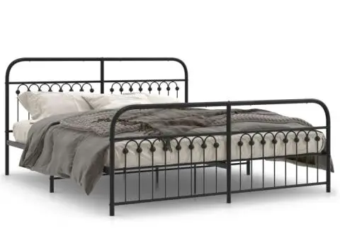 Cadru pat metalic cu tăblii de cap/picioare, negru, 183x213 cm - 2/5