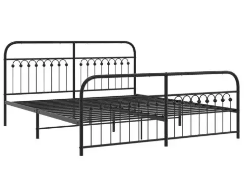 Cadru pat metalic cu tăblii de cap/picioare, negru, 183x213 cm - 3/5