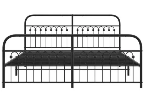 Cadru pat metalic cu tăblii de cap/picioare, negru, 183x213 cm - 4/5