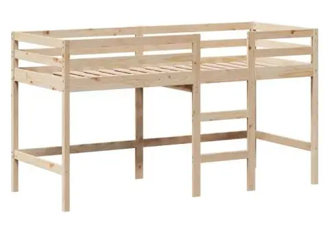 Pat etajat cu scară și acoperiș, alb, 90x190 cm, lemn masiv pin - 5/5