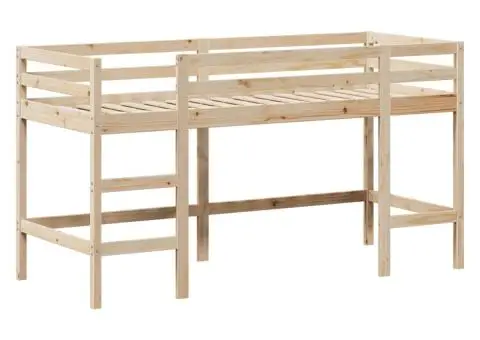 Pat etajat cu scară și acoperiș, alb, 90x190 cm, lemn masiv pin - 5/5