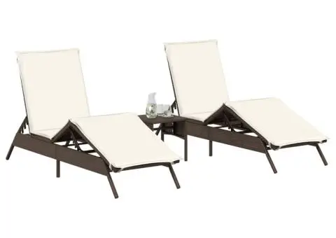 Șezlonguri de plajă cu perne, 2 buc., maro, poliratan - 3/5