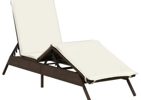 Șezlonguri de plajă cu perne, 2 buc., maro, poliratan - 4/5
