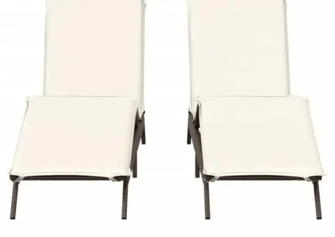 Șezlonguri de plajă cu perne, 2 buc., maro, poliratan - 5/5