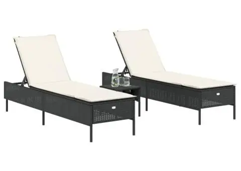 Șezlonguri de plajă cu perne, 2 buc., negru, poliratan - 3/5