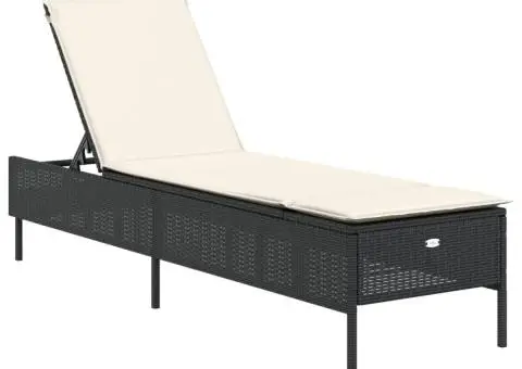 Șezlonguri de plajă cu perne, 2 buc., negru, poliratan - 4/5