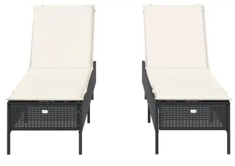 Șezlonguri de plajă cu perne, 2 buc., negru, poliratan - 5/5