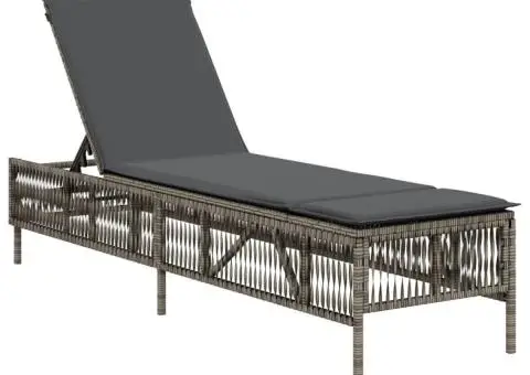 Șezlonguri de plajă cu perne, 2 buc., gri deschis, poliratan - 4/5