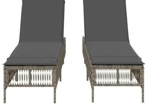 Șezlonguri de plajă cu perne, 2 buc., gri deschis, poliratan - 5/5