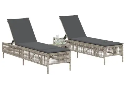 Șezlonguri de plajă cu perne, 2 buc., gri deschis, poliratan - 3/5
