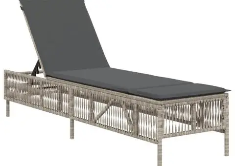 Șezlonguri de plajă cu perne, 2 buc., gri deschis, poliratan - 4/5