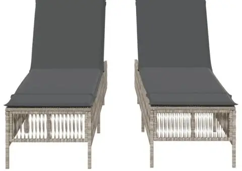 Șezlonguri de plajă cu perne, 2 buc., gri deschis, poliratan - 5/5