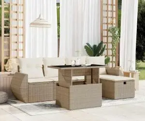 vidaXL Set canapele de grădină cu perne, 6 piese, bej, poliratan