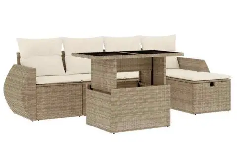 Set canapele de grădină cu perne, 6 piese, bej, poliratan - 2/5