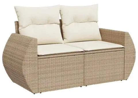 Set canapele de grădină cu perne, 6 piese, bej, poliratan - 4/5