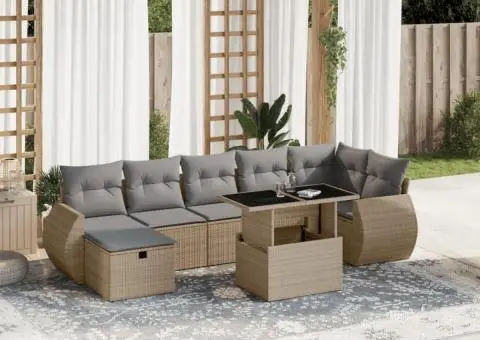 Set canapele de grădină, 8 piese, cu perne, bej, poliratan - 1/5