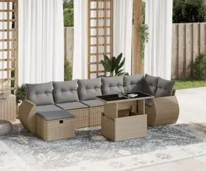 vidaXL Set canapele de grădină, 8 piese, cu perne, bej, poliratan