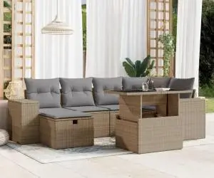 vidaXL Set canapele de grădină, 7 piese, cu perne, bej, poliratan