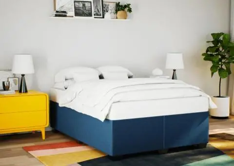 Cadru de pat fără saltea, albastru, 160x200 cm, textil - 1/5