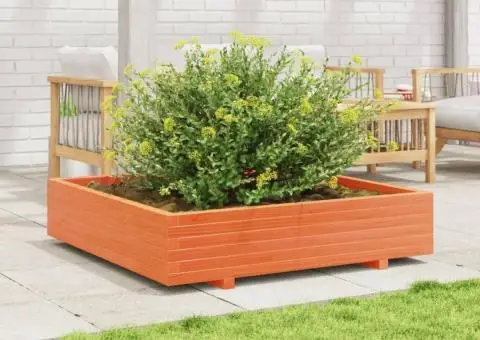 Jardinieră grădină, maro ceruit, 110x110x26,5cm, lemn masiv pin - 1/5