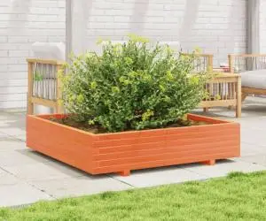 vidaXL Jardinieră grădină, maro ceruit, 110x110x26,5cm, lemn masiv pin