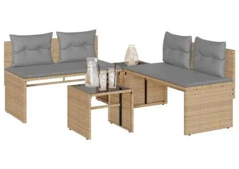 Set canapele de grădină, 4 piese, cu perne, bej, poliratan - 1/5