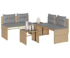 vidaXL Set canapele de grădină, 4 piese, cu perne, bej, poliratan