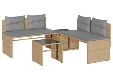 Set canapele de grădină, 4 piese, cu perne, bej, poliratan - 2/5