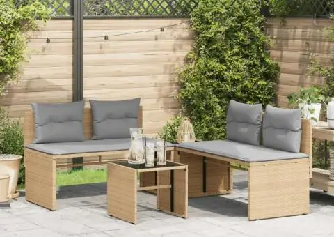 Set canapele de grădină, 4 piese, cu perne, bej, poliratan - 3/5