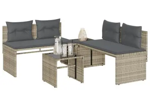 Set canapea de grădină cu perne, 4 piese, gri deschis poliratan - 1/5