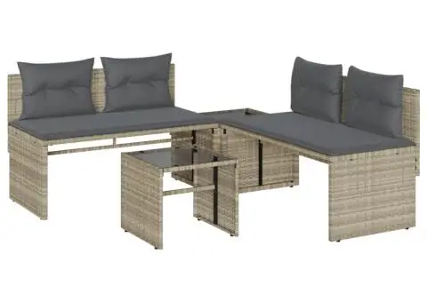 Set canapea de grădină cu perne, 4 piese, gri deschis poliratan - 2/5