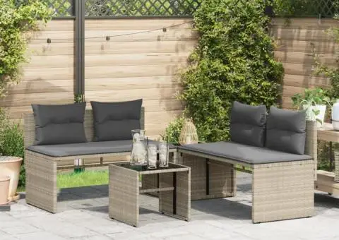 Set canapea de grădină cu perne, 4 piese, gri deschis poliratan - 3/5