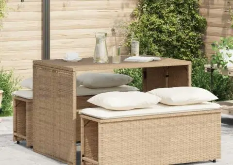 Set mobilier de grădină cu perne, 3 piese, bej, poliratan - 1/5