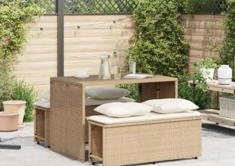 Set mobilier de grădină cu perne, 3 piese, bej, poliratan - 3/5