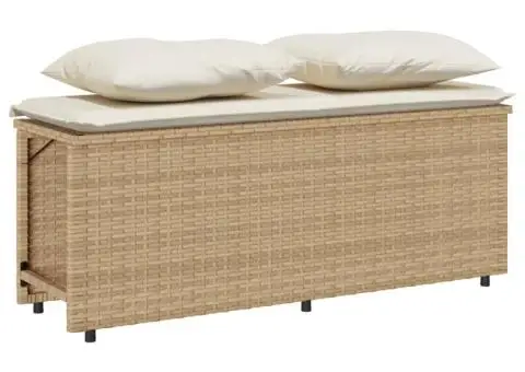 Set mobilier de grădină cu perne, 3 piese, bej, poliratan - 4/5