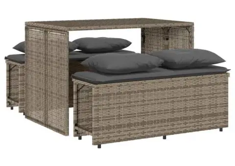 Set mobilier de grădină cu perne, 3 piese, gri, poliratan - 2/5