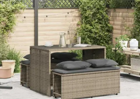 Set mobilier de grădină cu perne, 3 piese, gri, poliratan - 3/5