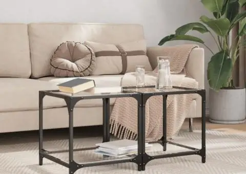 Mese cafea blat din sticlă transparentă 2 buc. 40x40x40 cm oțel - 1/5