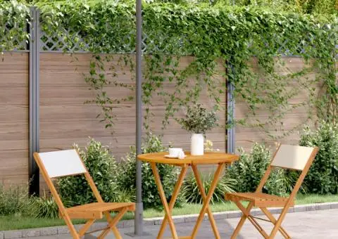 Set mobilier bistro, 3 piese, textil alb crem/lemn masiv - 1/5