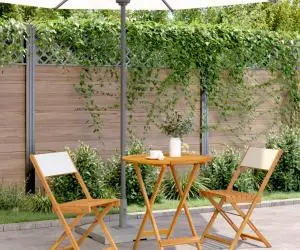 vidaXL Set mobilier bistro, 3 piese, textil alb crem/lemn masiv