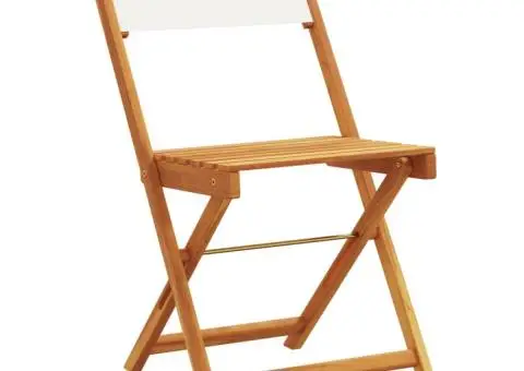 Set mobilier bistro, 3 piese, textil alb crem/lemn masiv - 3/5