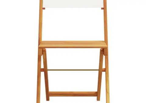 Set mobilier bistro, 3 piese, textil alb crem/lemn masiv - 4/5