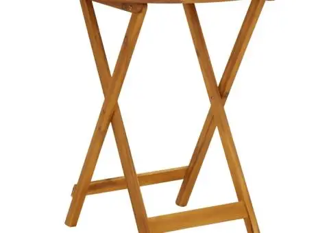 Set mobilier bistro, 3 piese, textil alb crem/lemn masiv - 5/5